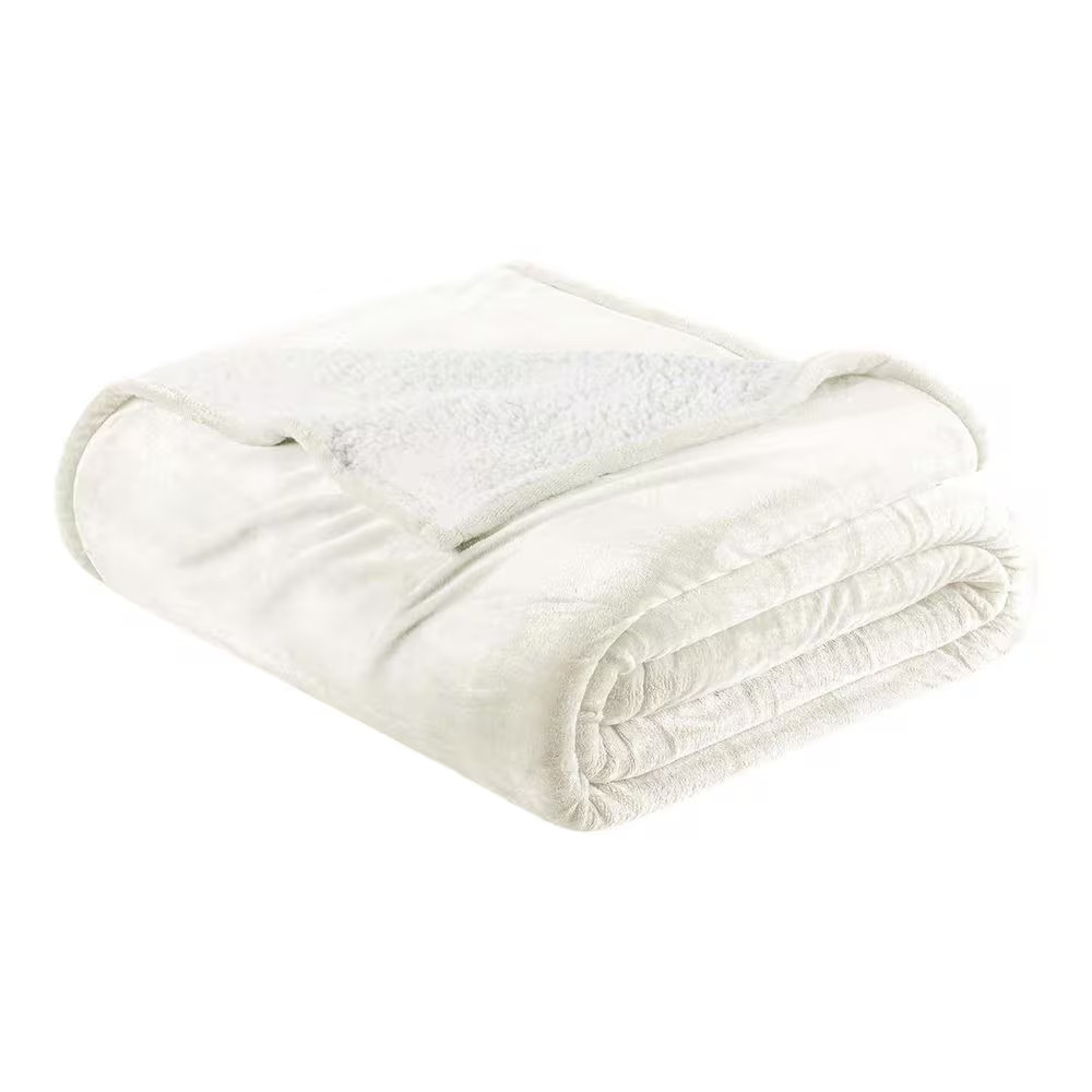 Velvet Plush Reversible Sherpa Blanket, Ivory, King