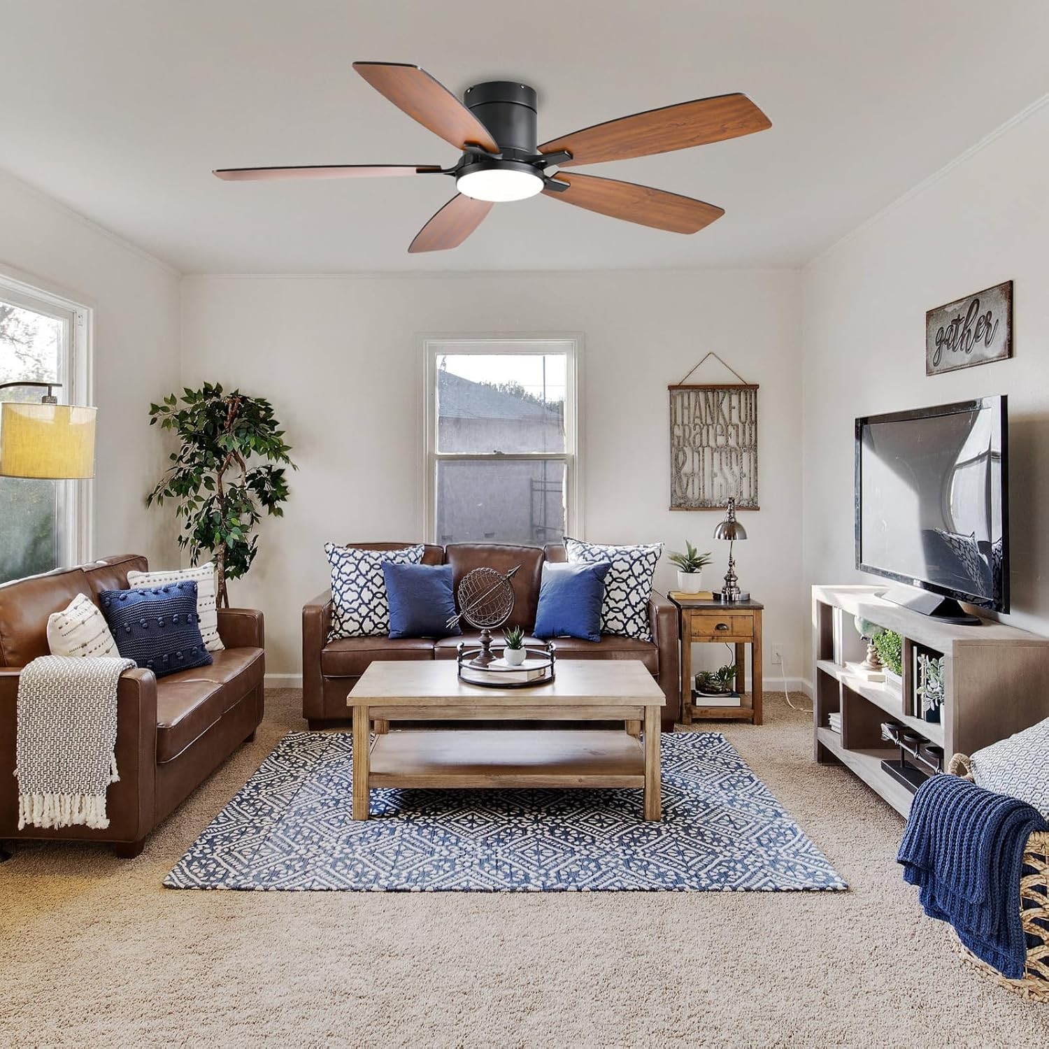 Ceiling Fans with Lights, 52 inch Low Profile Light, Remote Control, Flush Mount