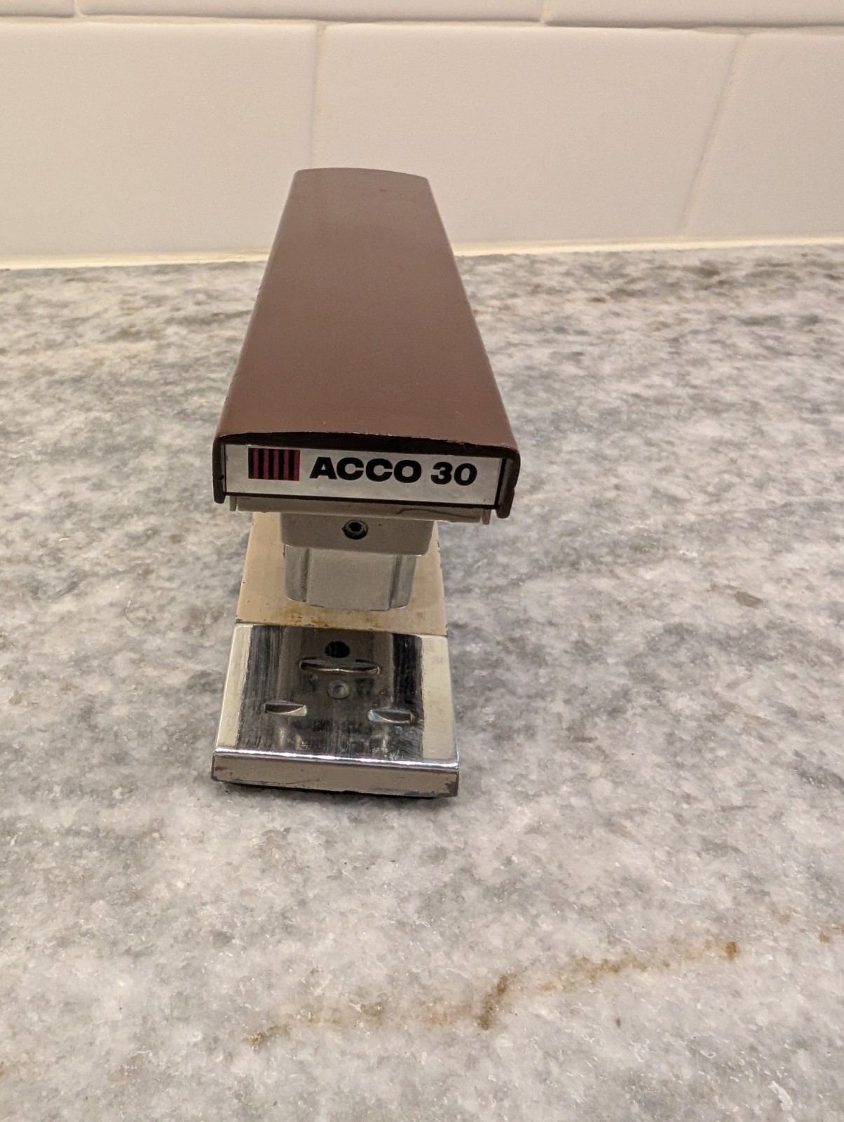 Vtg. Stapler ACCO 30 Brown Beige Metal 7"  Office Desk MCM Made in USA