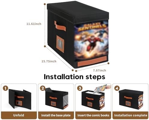 Comic Book Storage Box with Display Window, 3-Pack Collapsible Storage Case, Hol