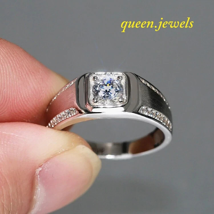 14K White Gold Over Men's Engagement Ring 1.54CT Round Cut Lab Created Diamond