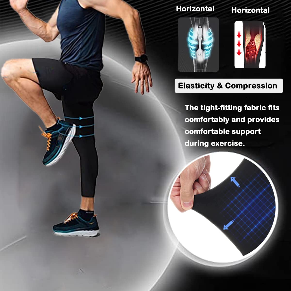 Men's Compression Sport Pants Single Leg 3/4 Base Layer Medium, Black-right