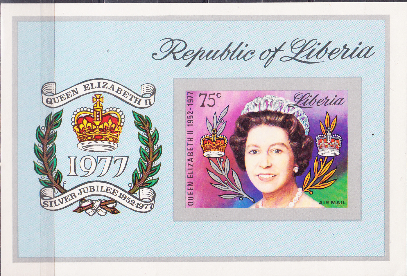W LIBERIA C218v QUEEN ELIZBETH SILVER JUBILEE IMPERFORATED SOUVENIR SHEET