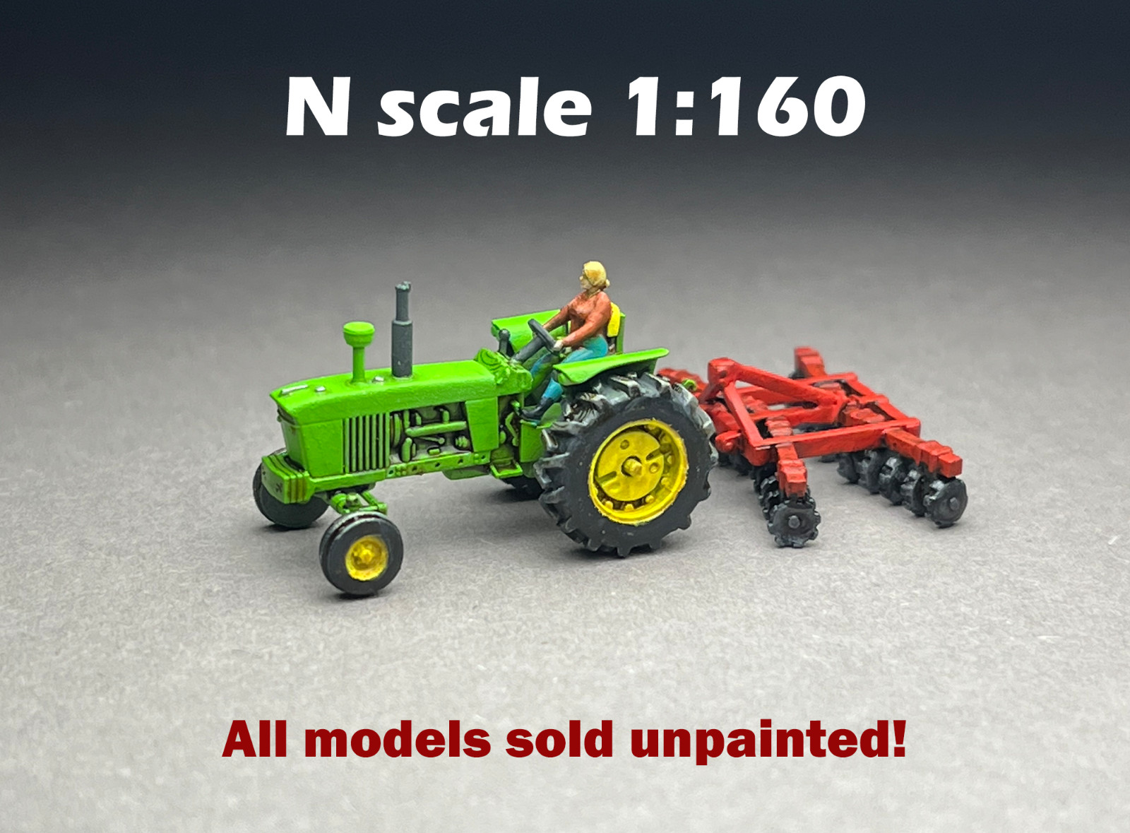 N Scale (1:160) - One (1) Model 4020 Female driver w harrow - UNPAINTED, this is