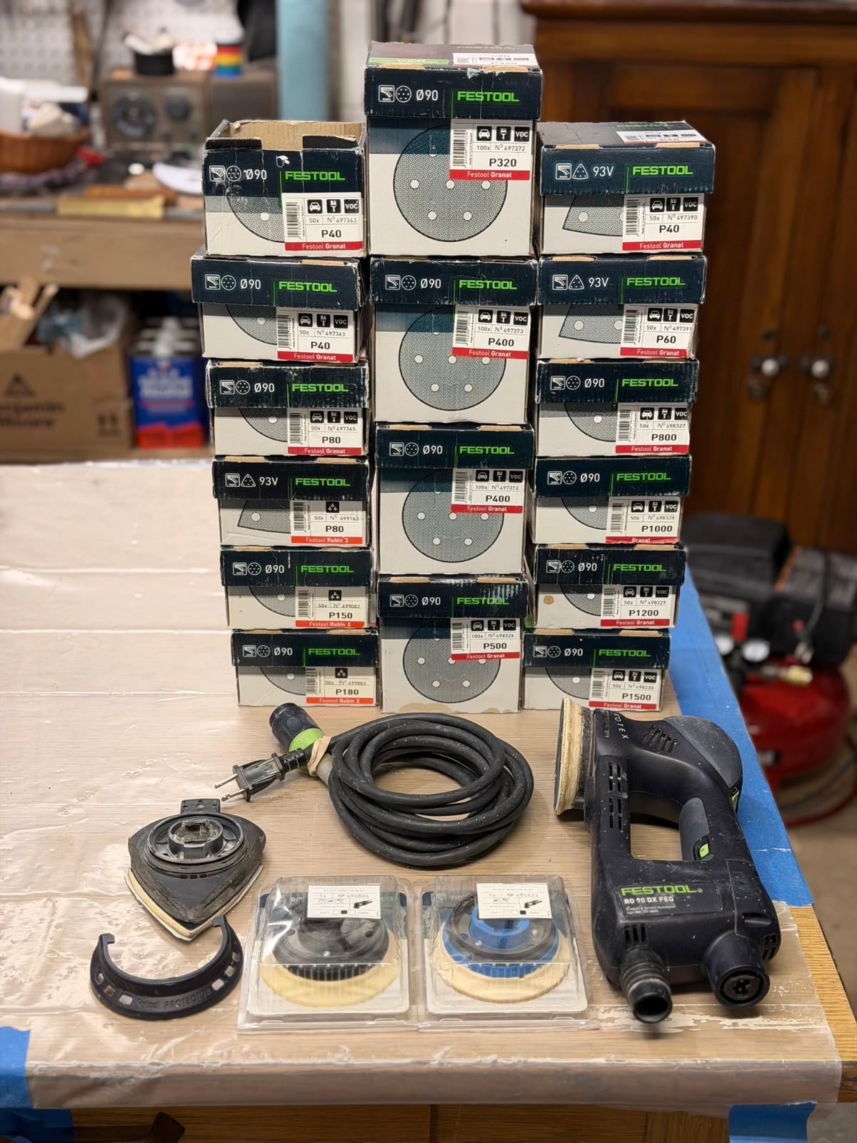 Festool RO 90 DX FEQ rotary sander with huge lot of sanding discs