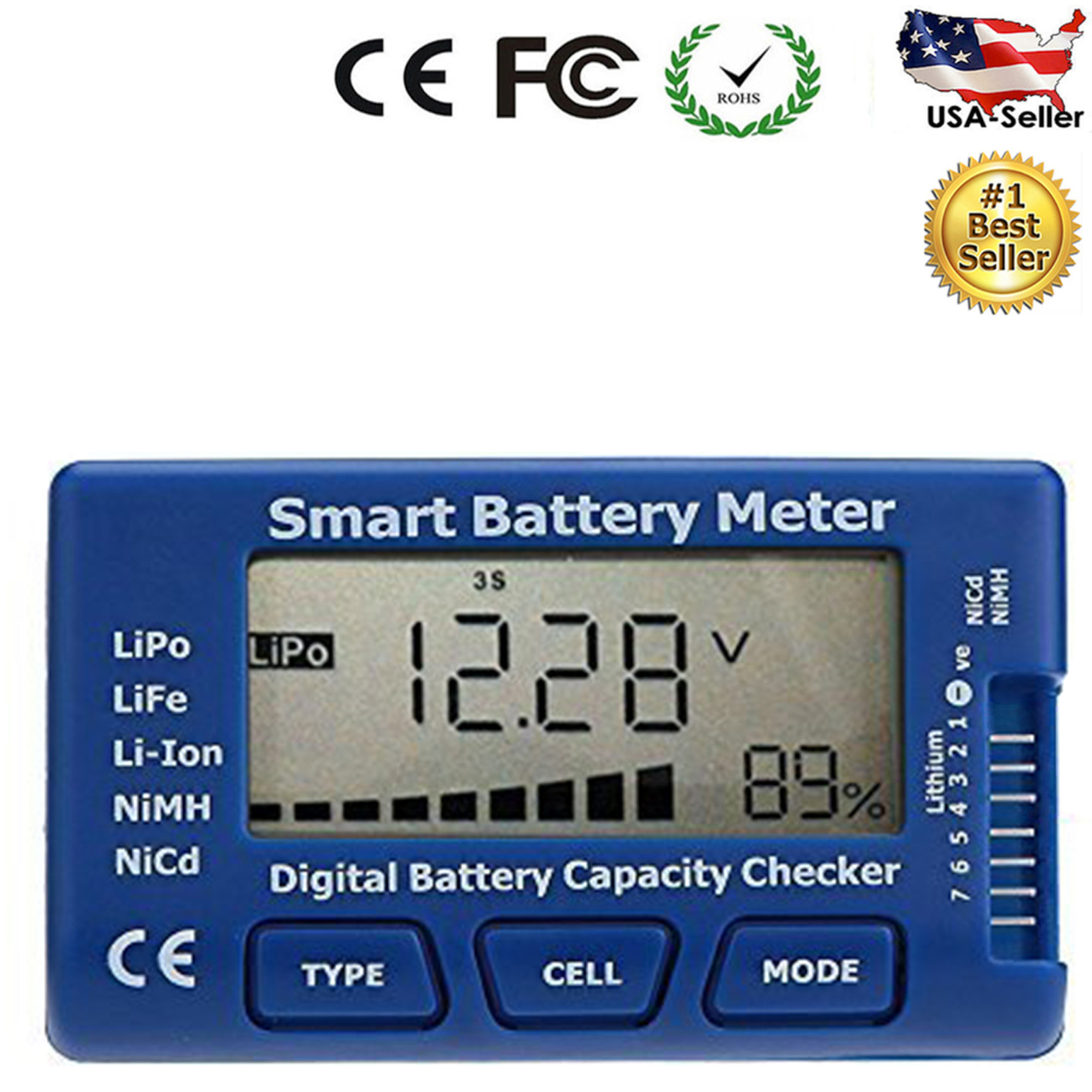 MaximalPower 5-in-1 Battery Meter Cell Pocket Meter Digital Battery Checker
