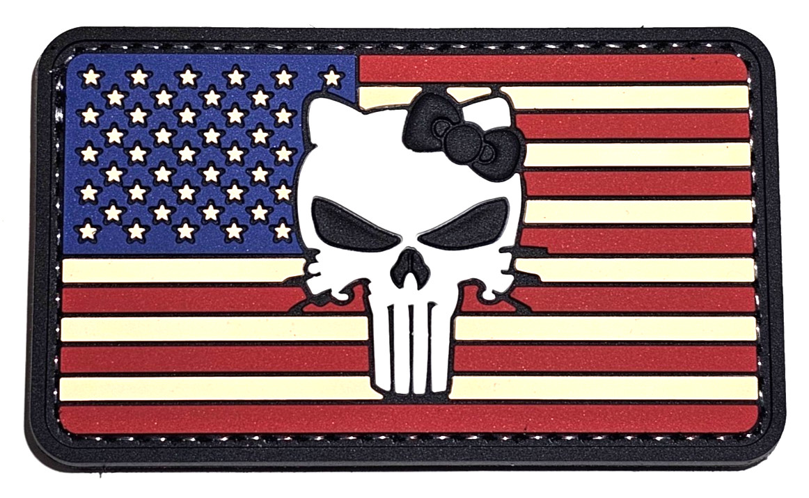 Punisher Kitty American Flag PVC Patch Tactical Morale Hook Backed Skull Bow