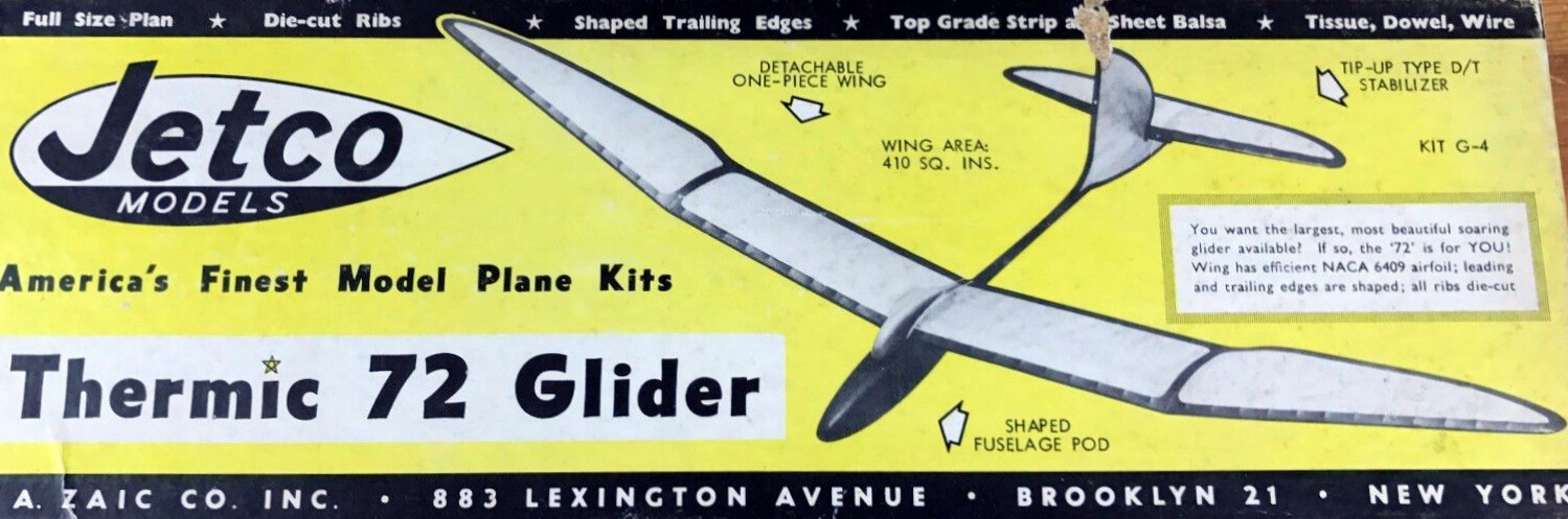 Jetco THERMIC 72 PLAN + PARTS PATTERNS for FF Towline Glider