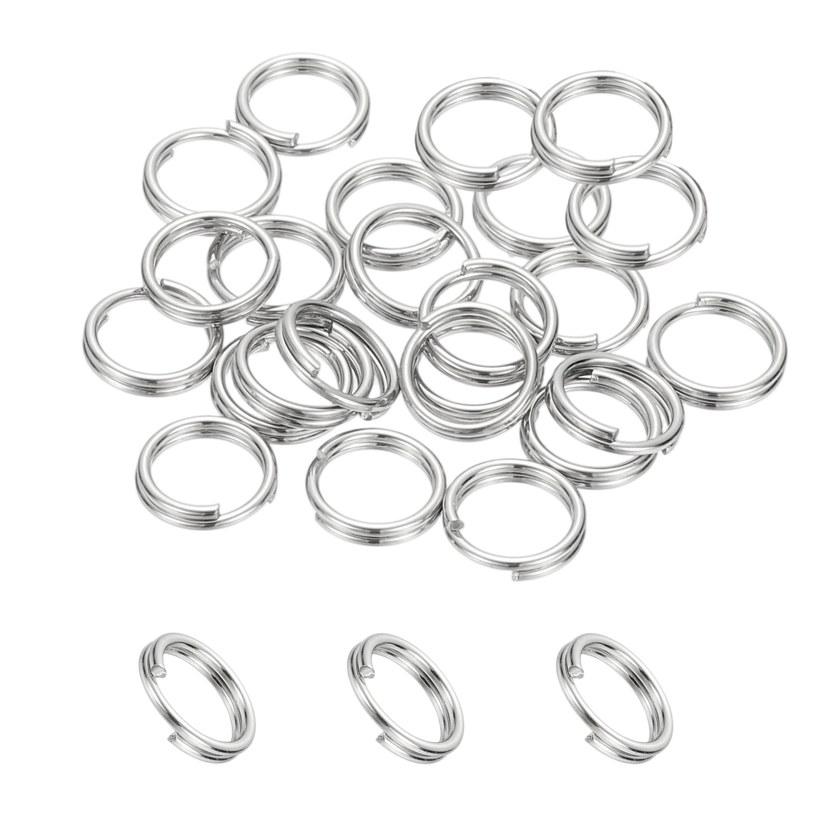 Round Split Ring, 20 Pcs 8 mm Small Split Ring with Double Loops Silver