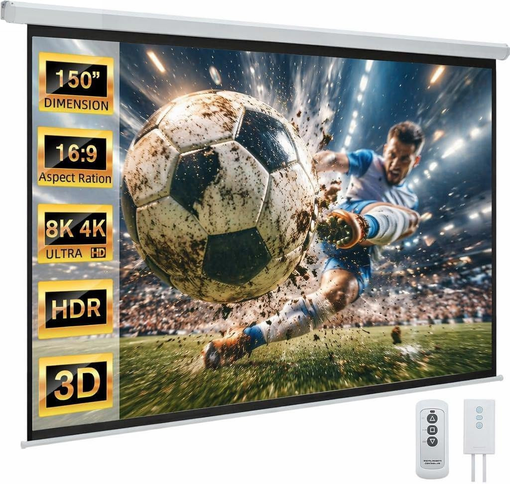 150" Projector Screen Motorized 16:9 Retractable Projection Screens | Electric A