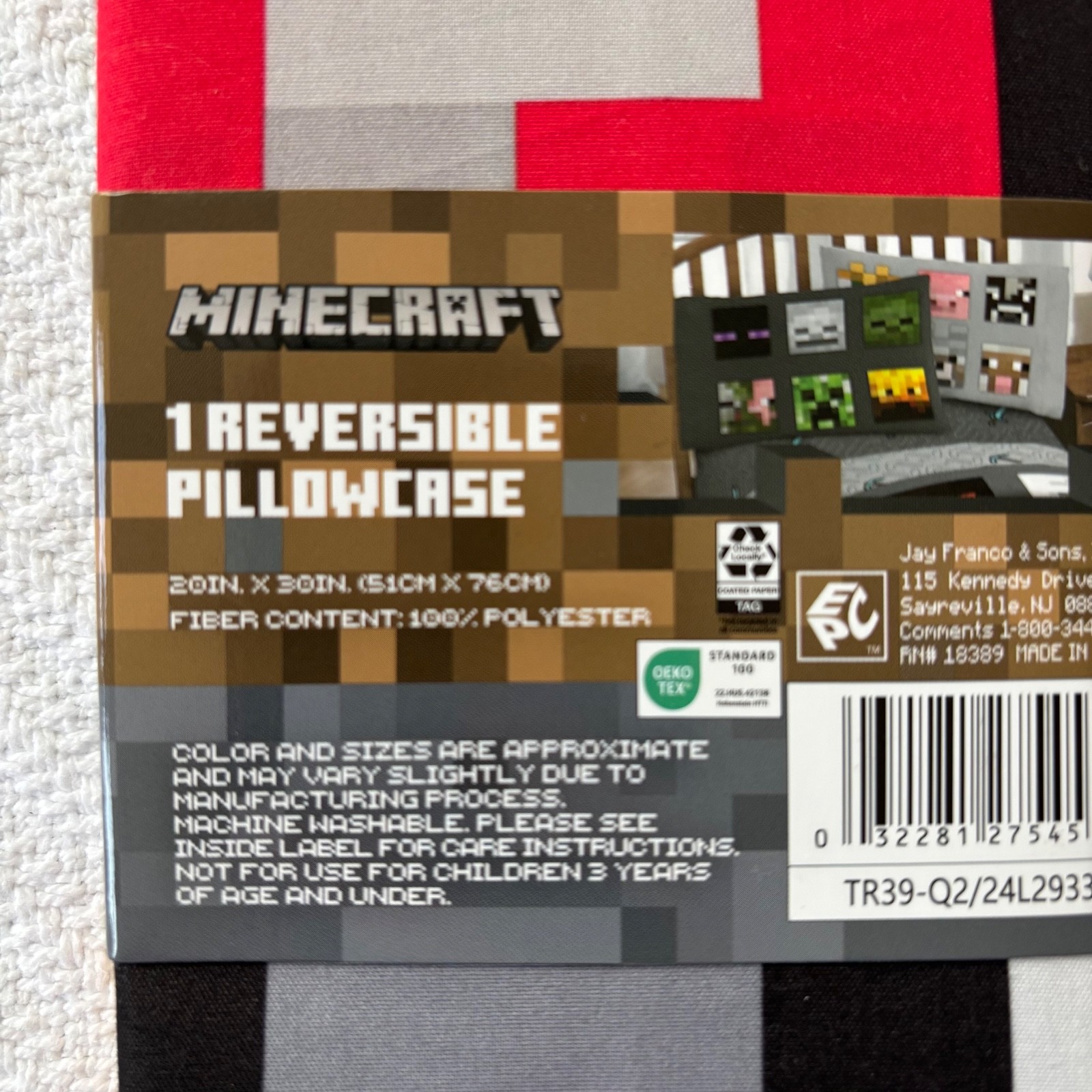 Minecraft Reversible Standard Pillow Case. New. 1 Pack. Enderman, Creeper, Etc
