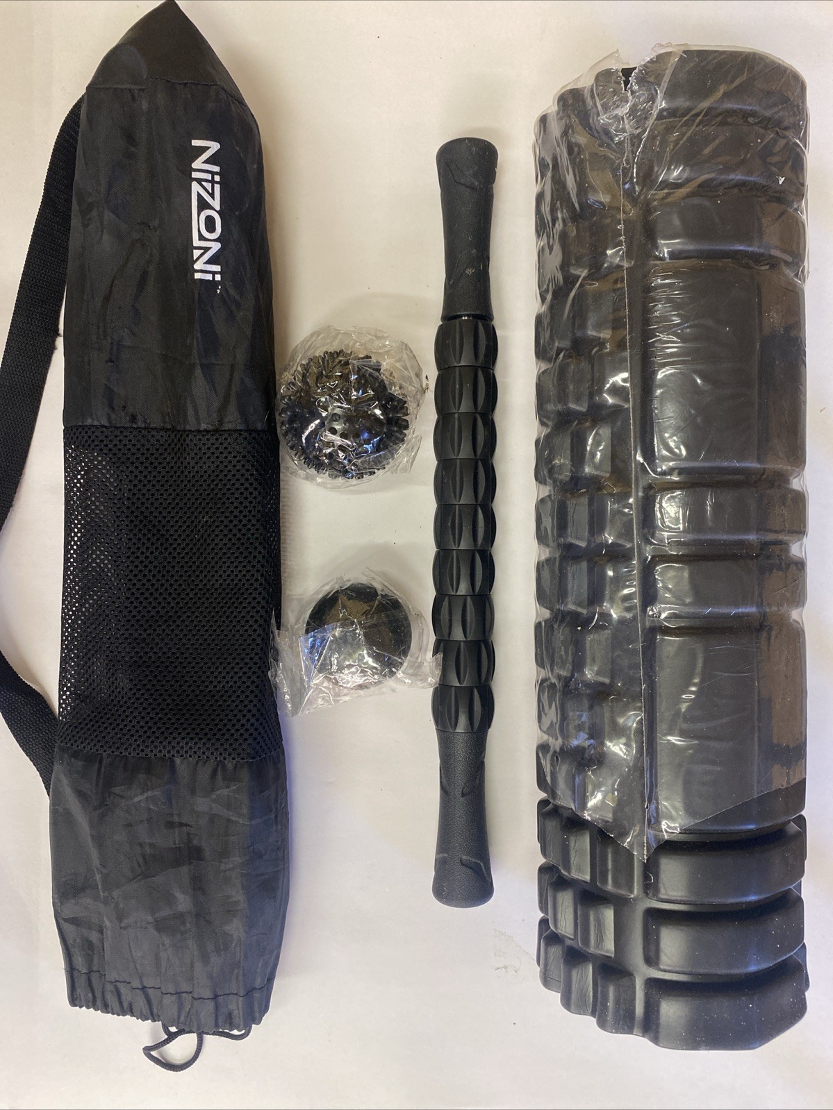 Nizoni Foam Roller, Muscle Stick, Spiky Massage & 2 TPE Ball Set 5-in-1 w/ Tote