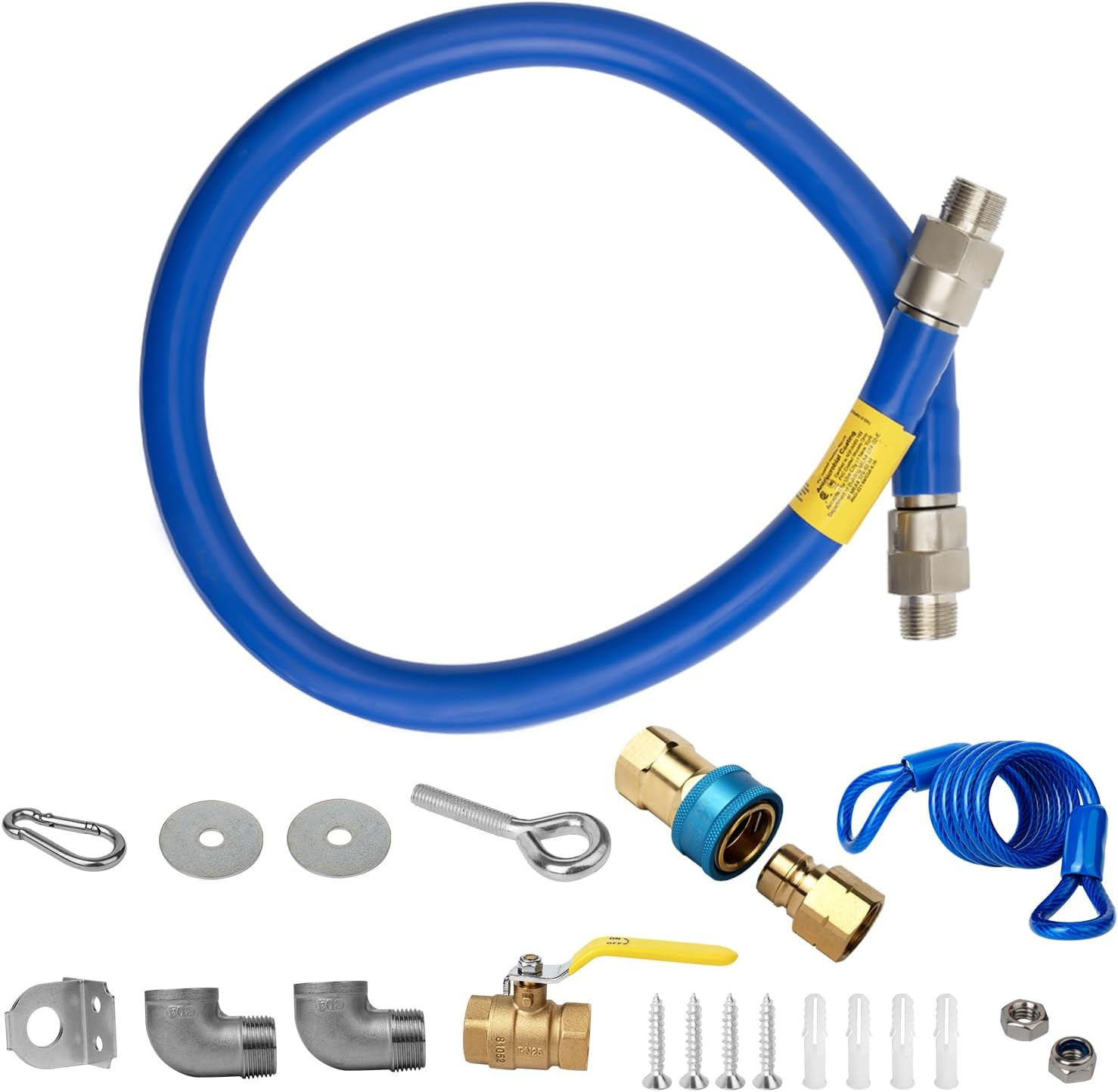 Flexible Gas Hose Kit 3/4" X 48" for Commercial Kitchen with Safety Features