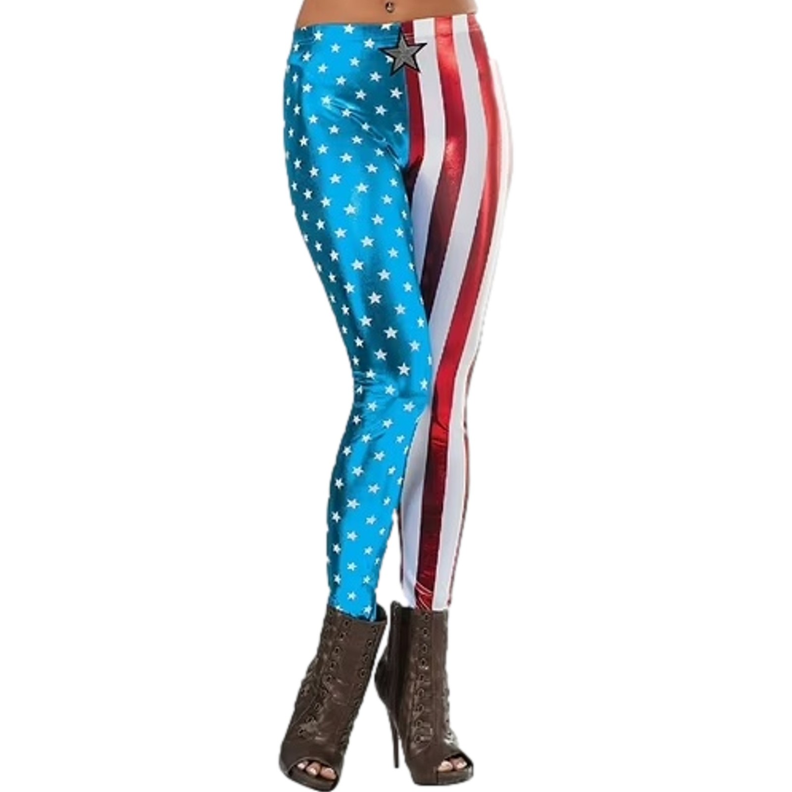Womens Blue Sparkle Patriotic American Dream Leggings Halloween Costume S/M