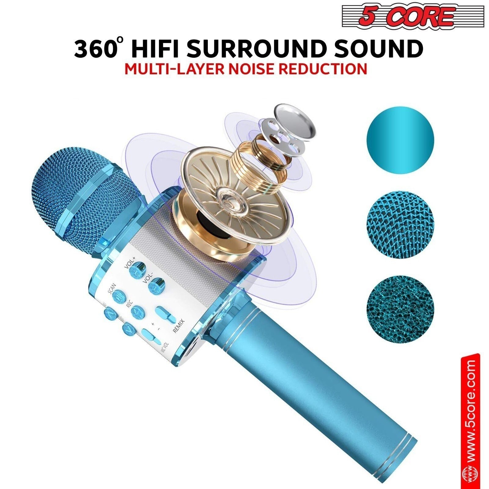 5 Core Microphone Wireless Karaoke Mic w/Speaker Portable Bluetooth Microfono 2x