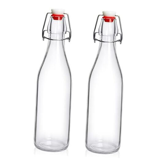 2 Pack Swing Top Glass Bottles 16oz, Flip Top Glass Bottle with Airtight Lid
