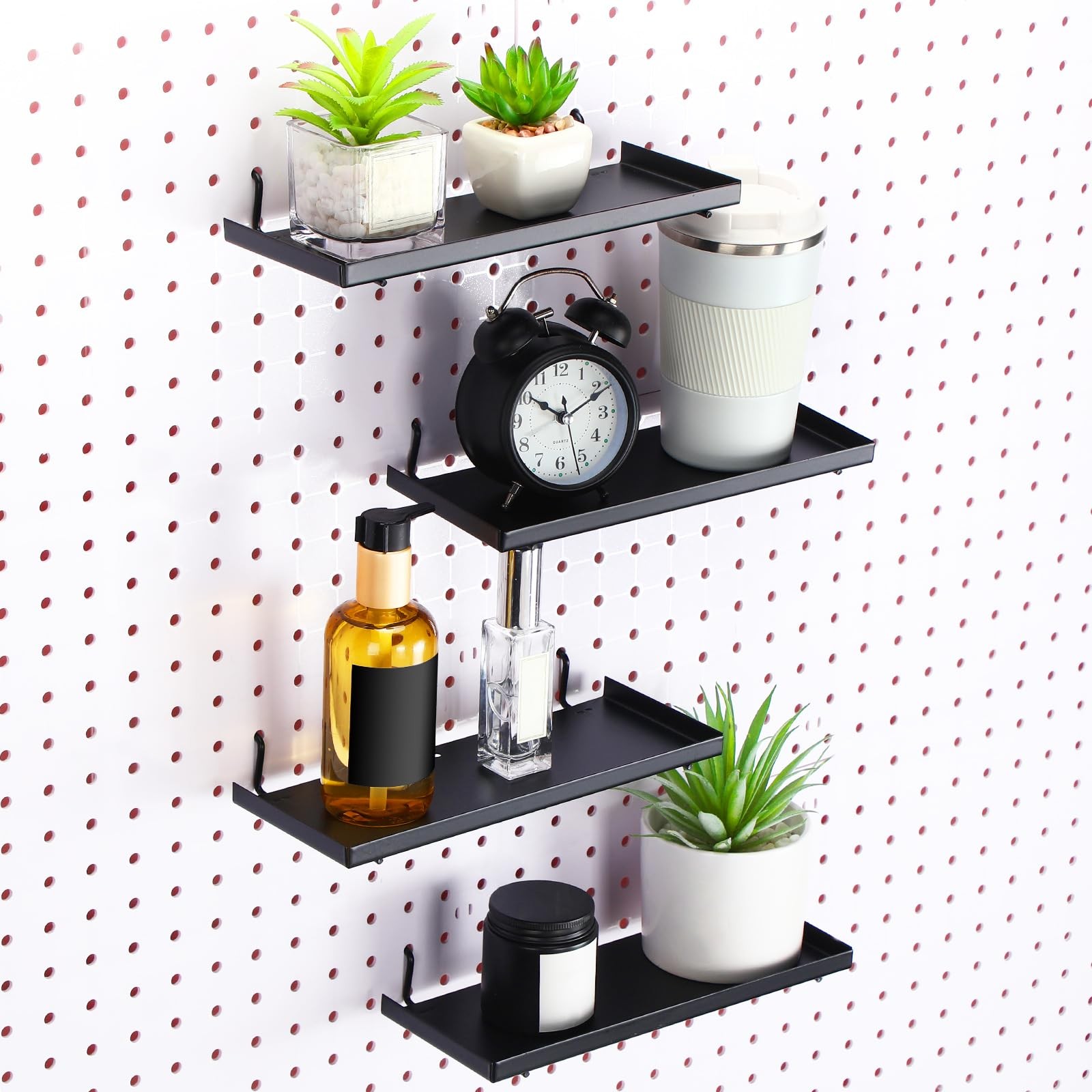 Lineshading 4 Pcs Pegboard Shelves, 10 x 4 Inch Metal 10 x 4 Inch, Black