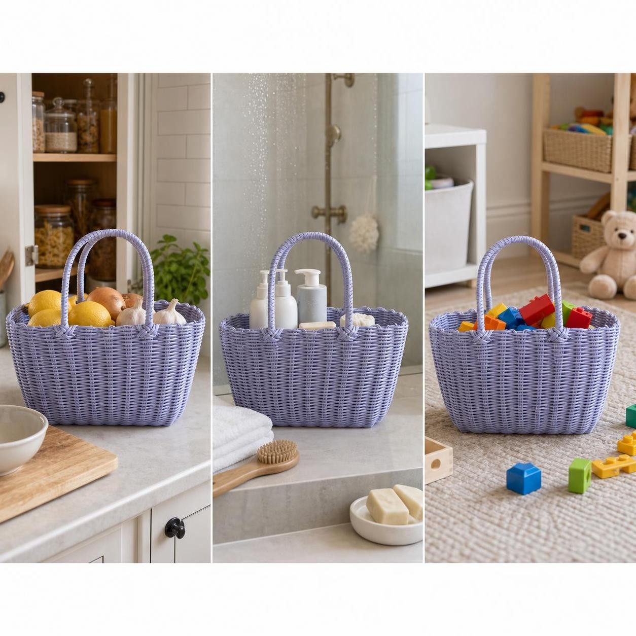 Plastic Carry Basket, Portable Picnic Basket for Outdoor Gatherings, for