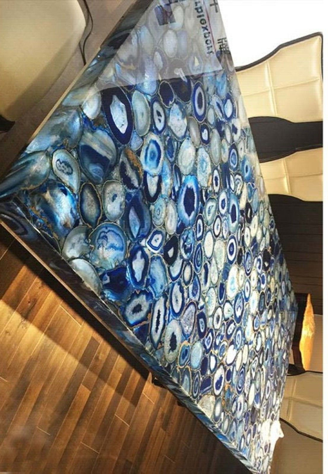 36"x24" Blue Agate Counter Top Slab, Agate Coffee Table Top, Natural Agate Decor