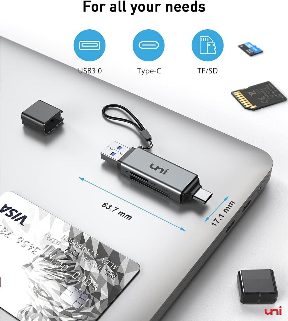 uni USB 3.0/USB C to Micro SD Memory Card Adapter for SD/Micro SD/SDHC/SDXC/MMC