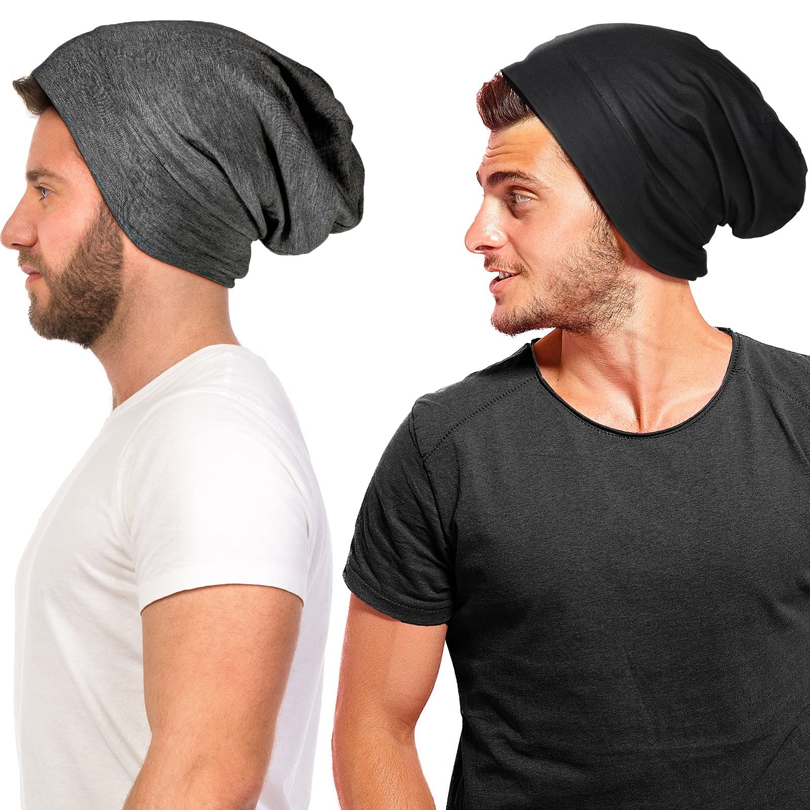 2 Pcs Silk Satin Bonnet for Sleeping Men Silk Satin Beanie with Adjustable El...