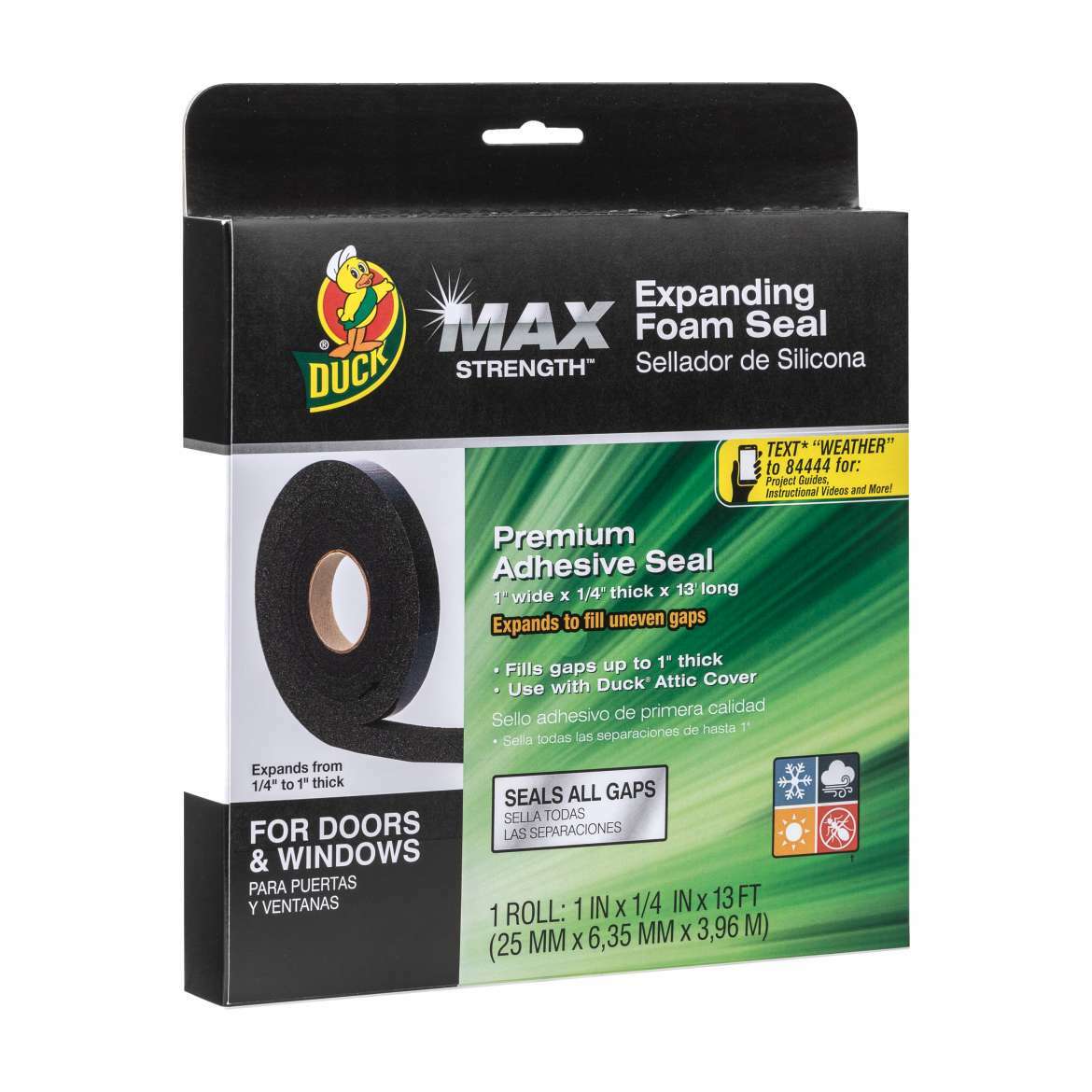 Duck #286210 Max Strength Expanding Foam Seal - Black 1 in. x 13 ft., .25" thick