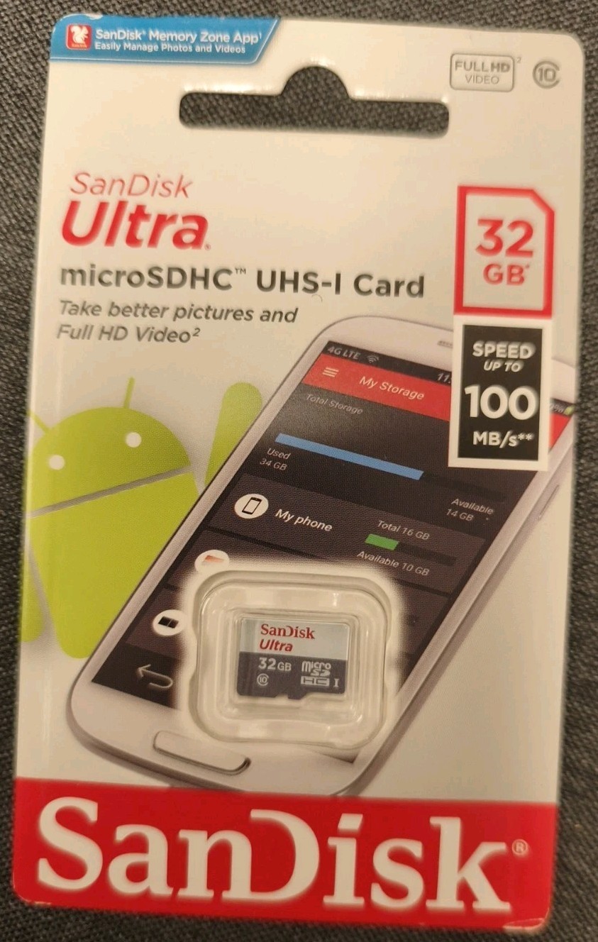 SanDisk Ultra 32 GB Micro SD Class 10 microSDHC Memory Card - SDSQUNR-032G-GN3MN