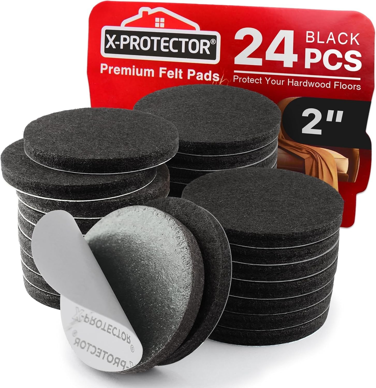 Felt Furniture Pads - 24 Pcs, 2" round Pads for Furniture Feet, Black