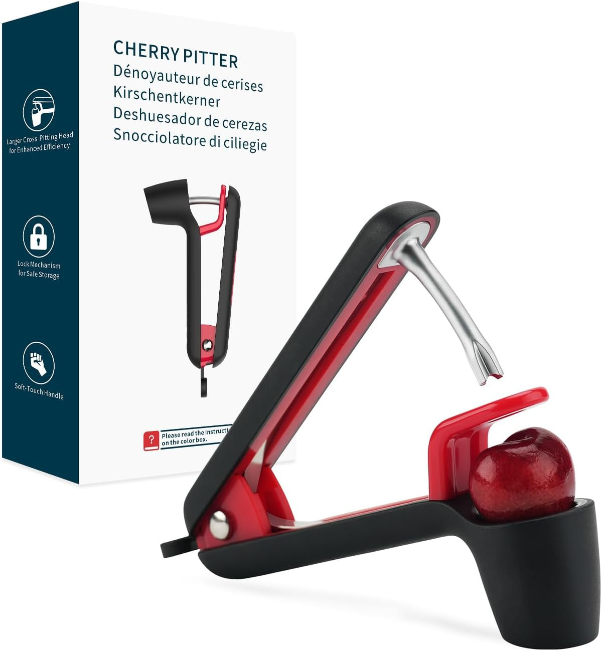 Cherry Pitter Tool, Cherry Core Remover | Larger Cross-Pitting Head, Safety Lock