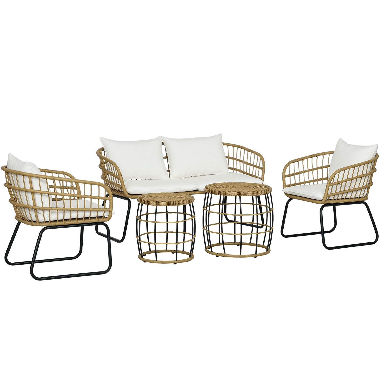 Outsunny 5 Pieces PE Rattan Outdoor Furniture Sets with Cushions, White