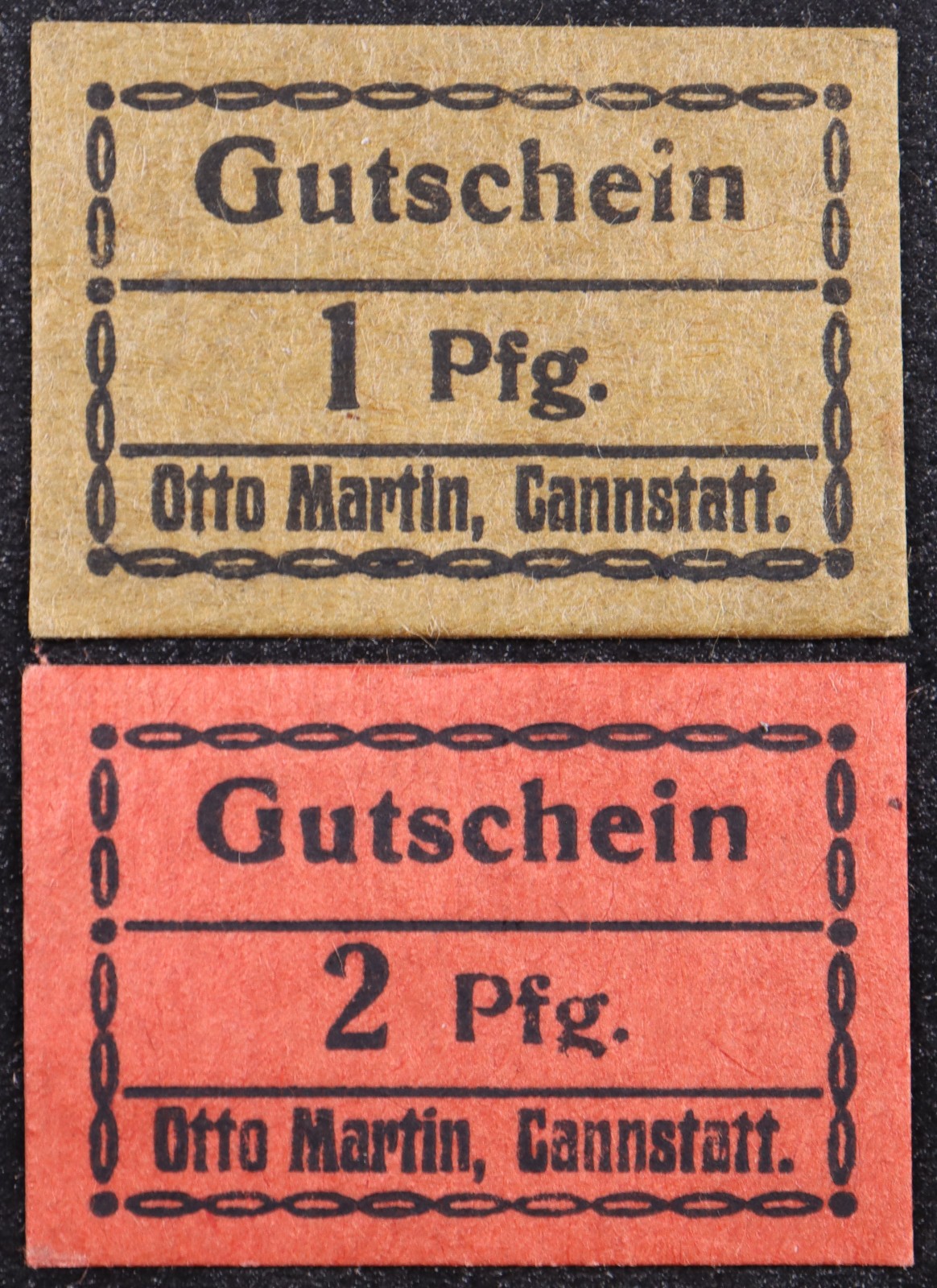 CANNSTATT 1920 RARE "Otto Martin" 1 + 2 Pfennig small German Notgeld