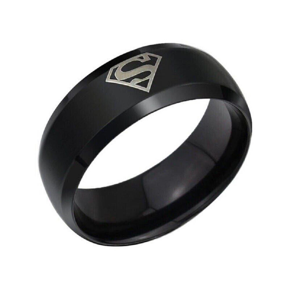 Black Superman Symbols ring Stainless Steel Rings for Men Wedding Band Jewelry