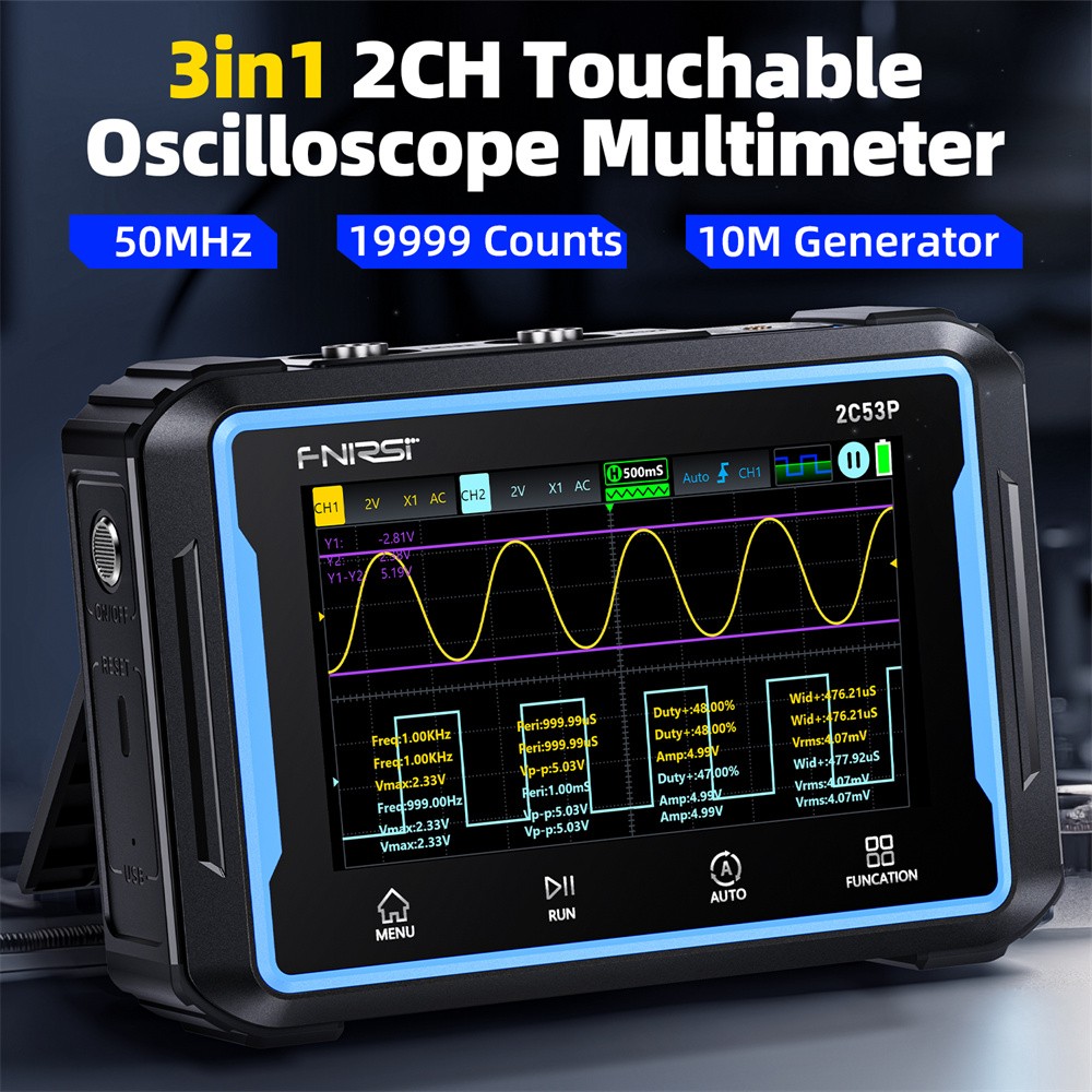 FNIRSI 2C53P Touch Screen Digital Oscilloscope Multimeter Signal Generator 2CH