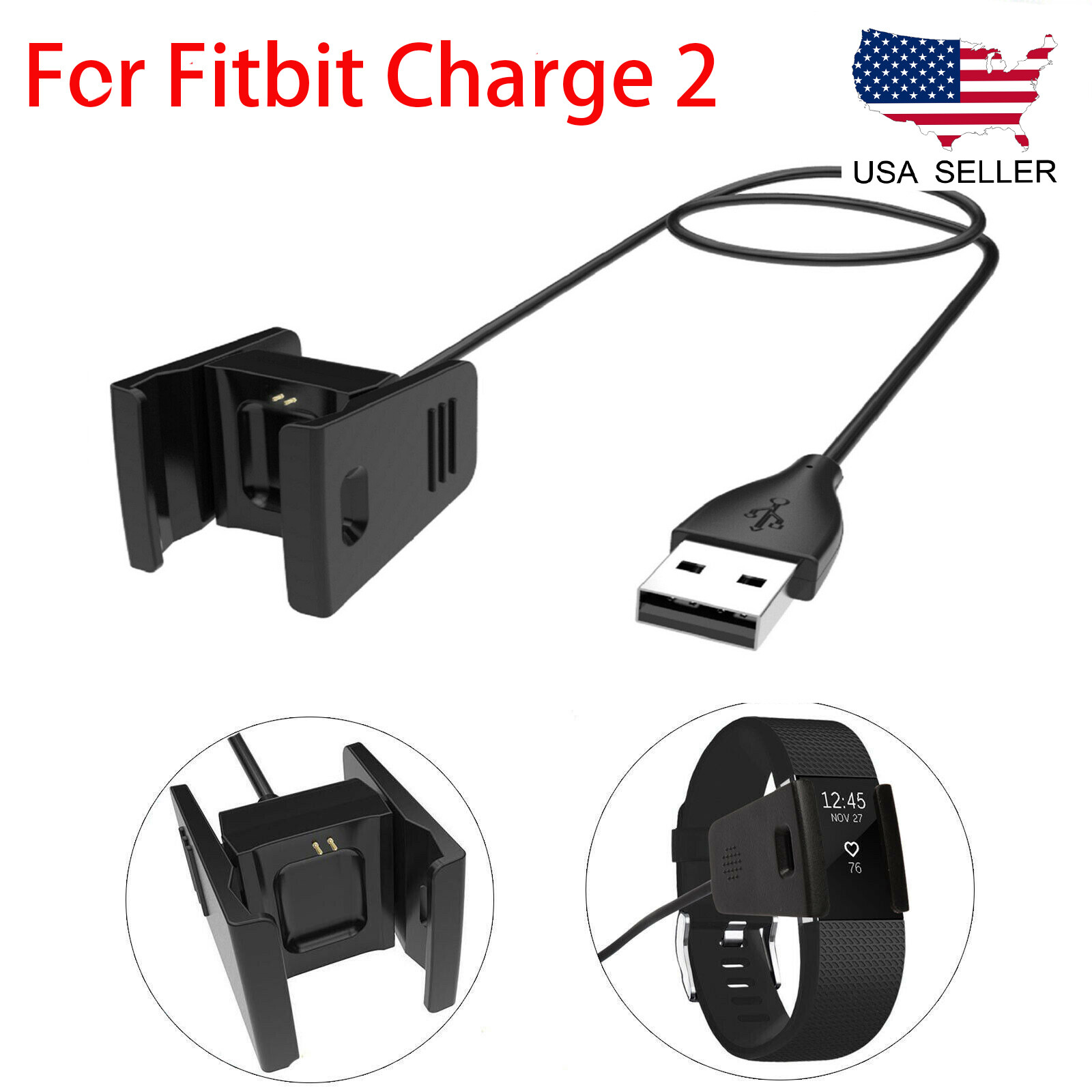 Charger For FITBIT CHARGE 2 USB Charging Cable Activity Wristband Cord Wire NEW