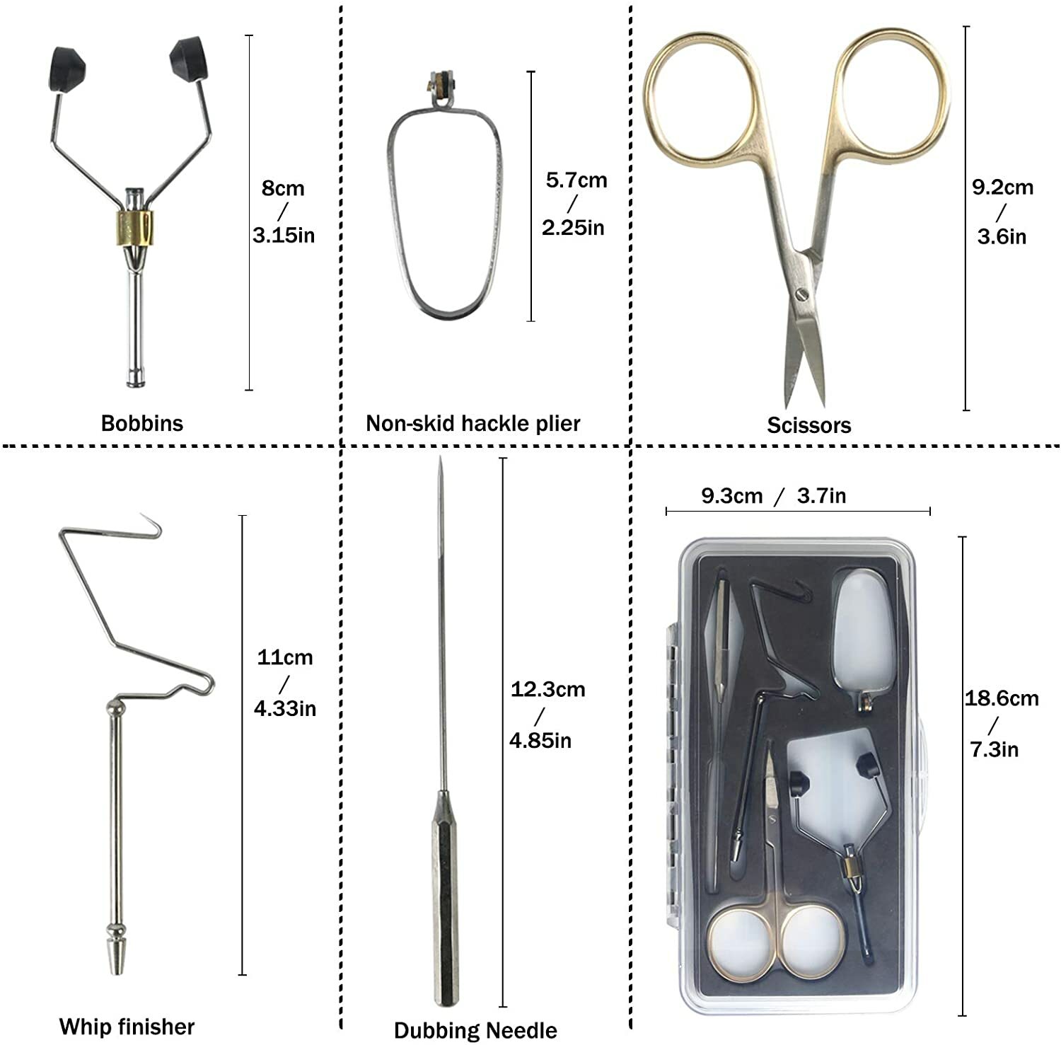 Fly Tying Tool Kit with Box Whip Finisher Dubbing Needle Bobbins