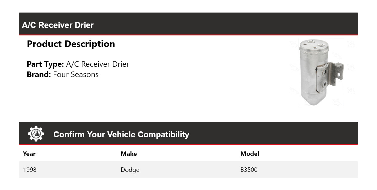 For 1998 Dodge B3500 A/C Receiver Drier 4 Seasons