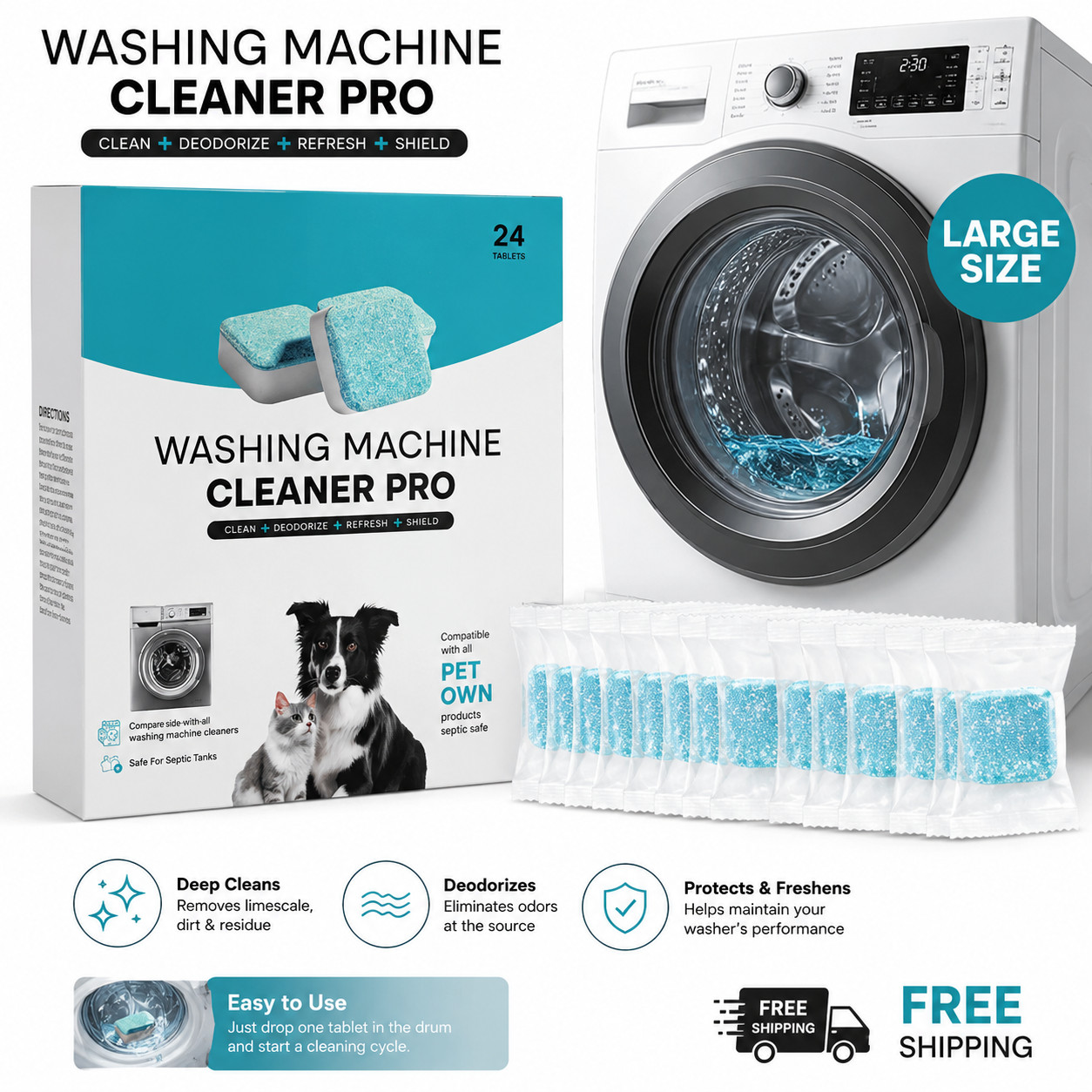 Uproot Clean Washing Machine Cleaner Tablets - 24 Pack for a 12 Month Supply. Fo