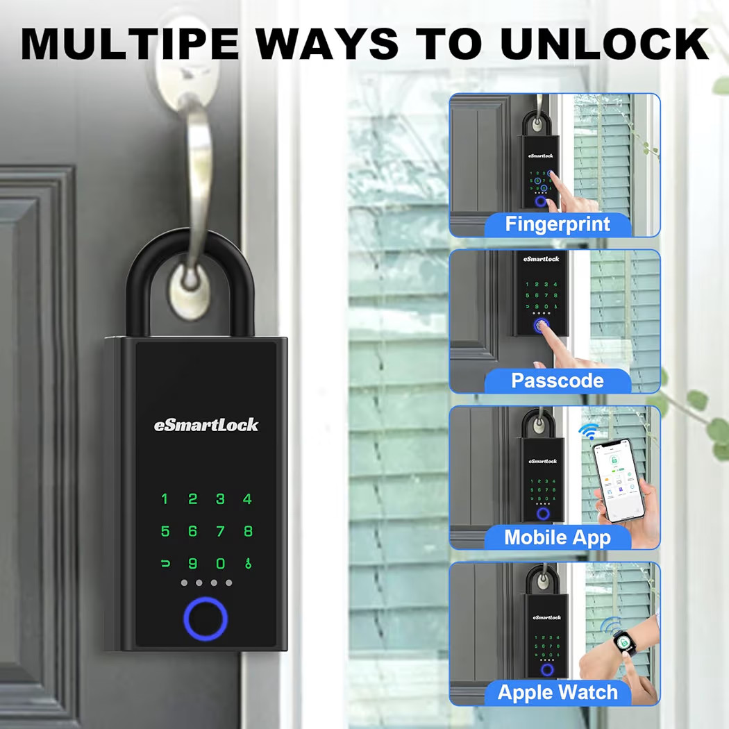 eSmartLock Smart Key Lock Box | Fingerprint + PIN + Bluetooth App | Wall Mount.