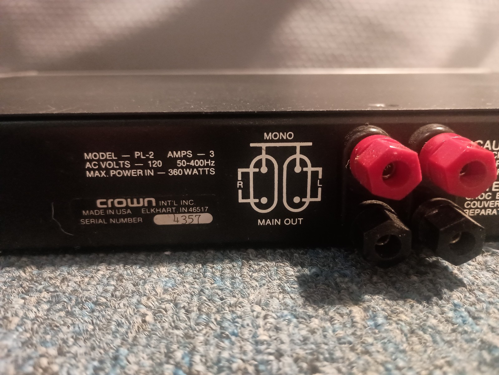 Crown Power Line two PL-2 Rackmount Stereo/Mono Power Amplifier (Pro Serviced)