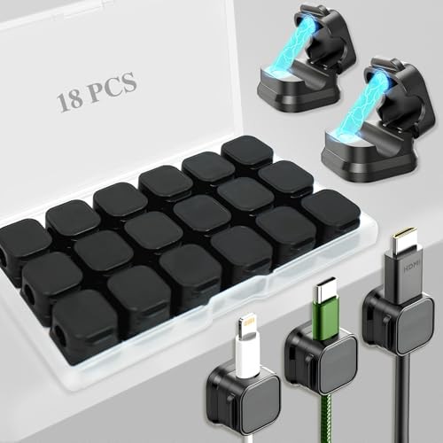 18 Pack Cord Organizer Holder,Magnetic Cable Clips Management, Easy Black