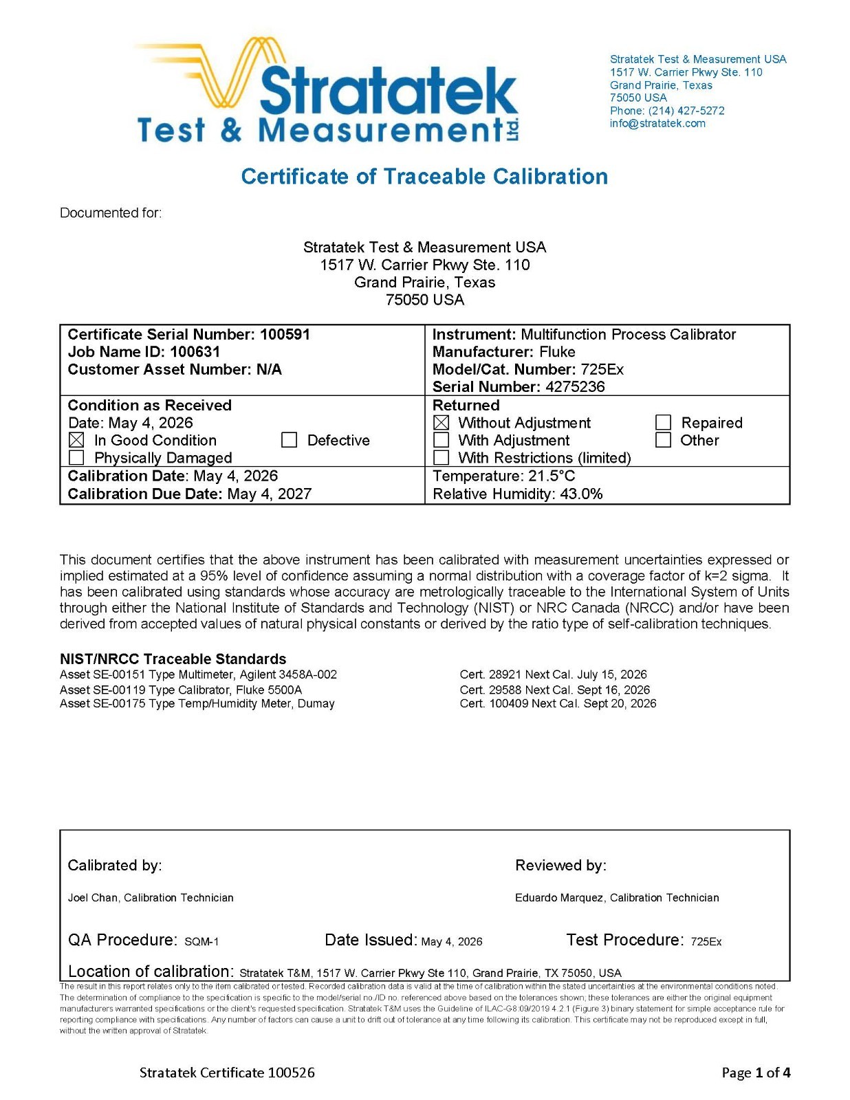 Fluke 725Ex Multifunction Process Calibrator Intrinsically Safe NIST Calibrated