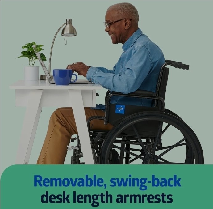 Medline Lightweight Wheelchair for Adults With Swing-Back, Desk-Length Arms,...