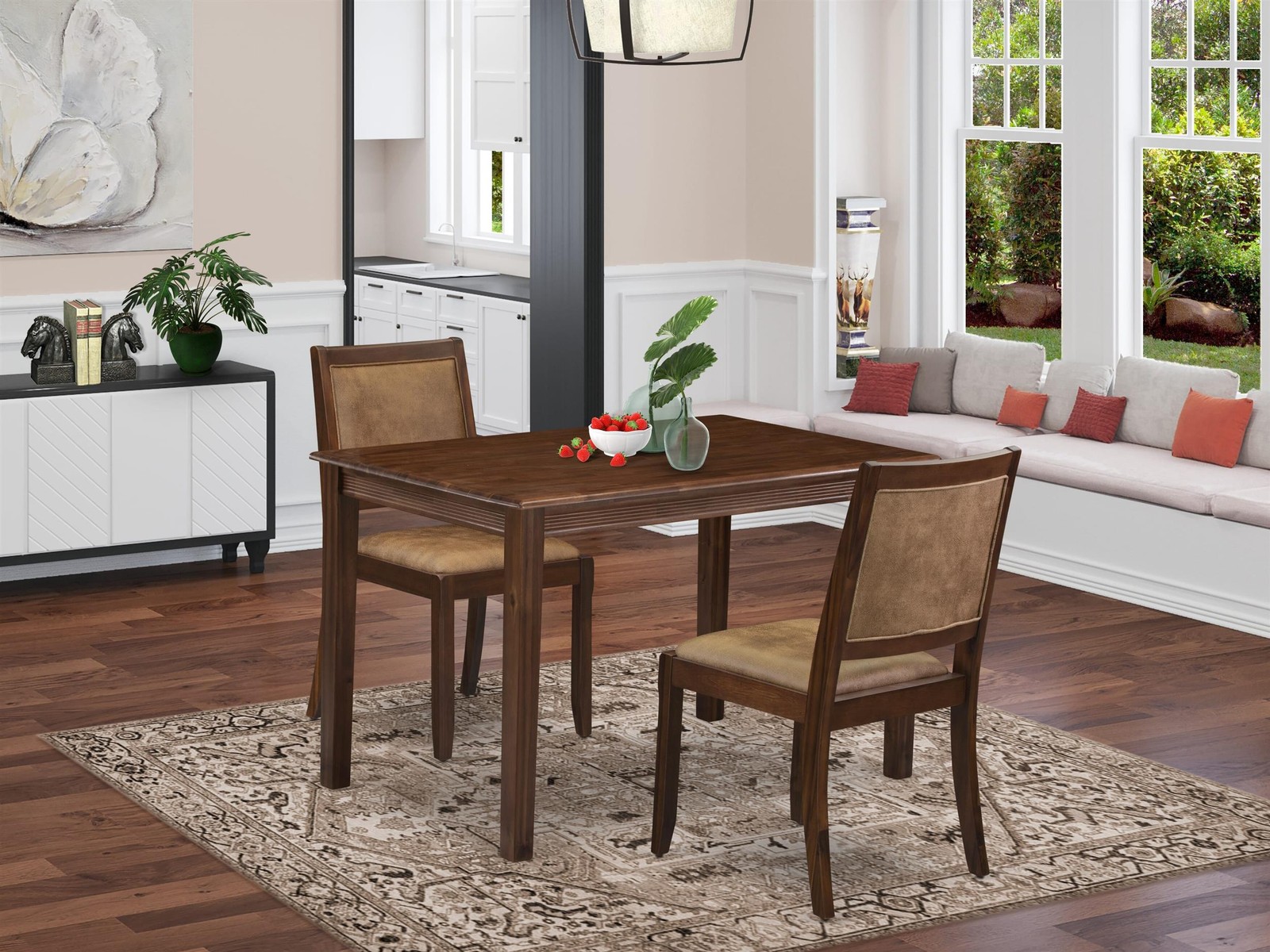 East West Furniture Yarmouth 3Piece Dining Table Set in Walnut Finish