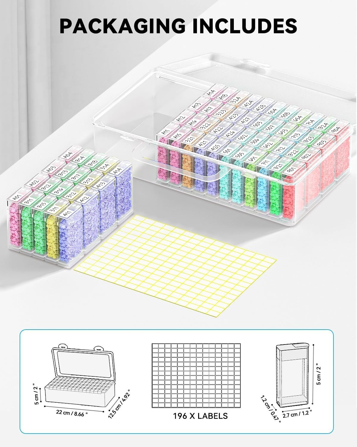 Diamond Art Storage Containers 64pcs Portable Organizer with Labels
