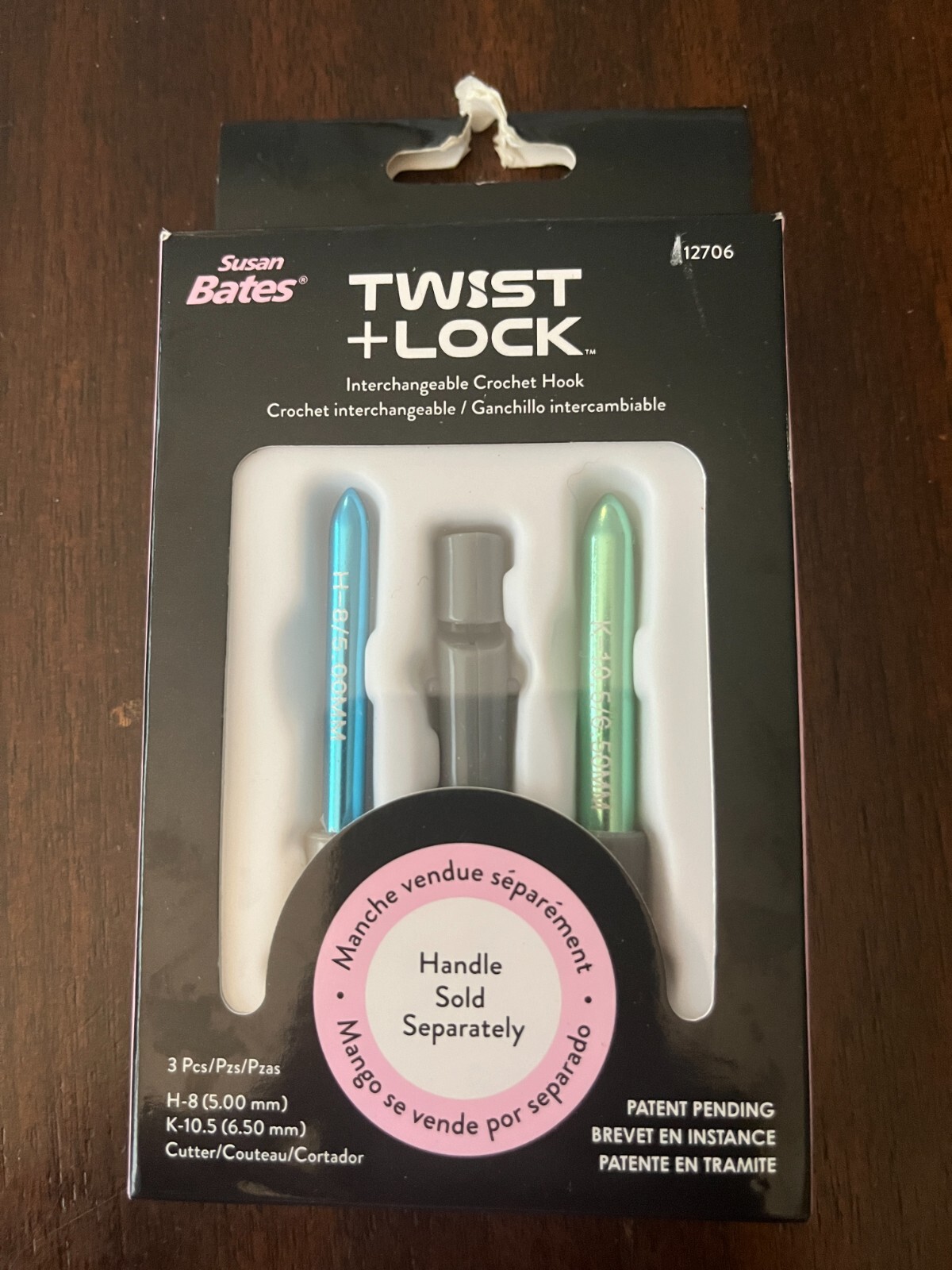 Susan Bates Twist + Lock Intchg Crochet Hook Component Set-Sizes H8/5mm and K10.