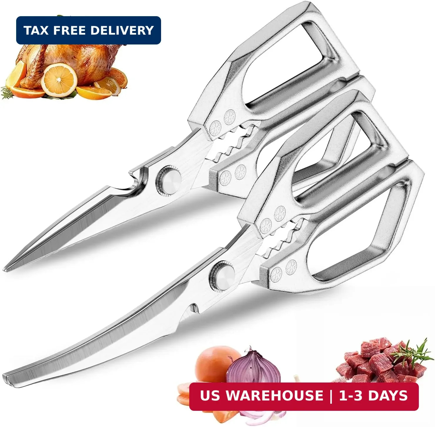 2-Pack Heavy Duty Stainless Steel Kitchen Scissors-All Purpose Heavy Duty Poultr