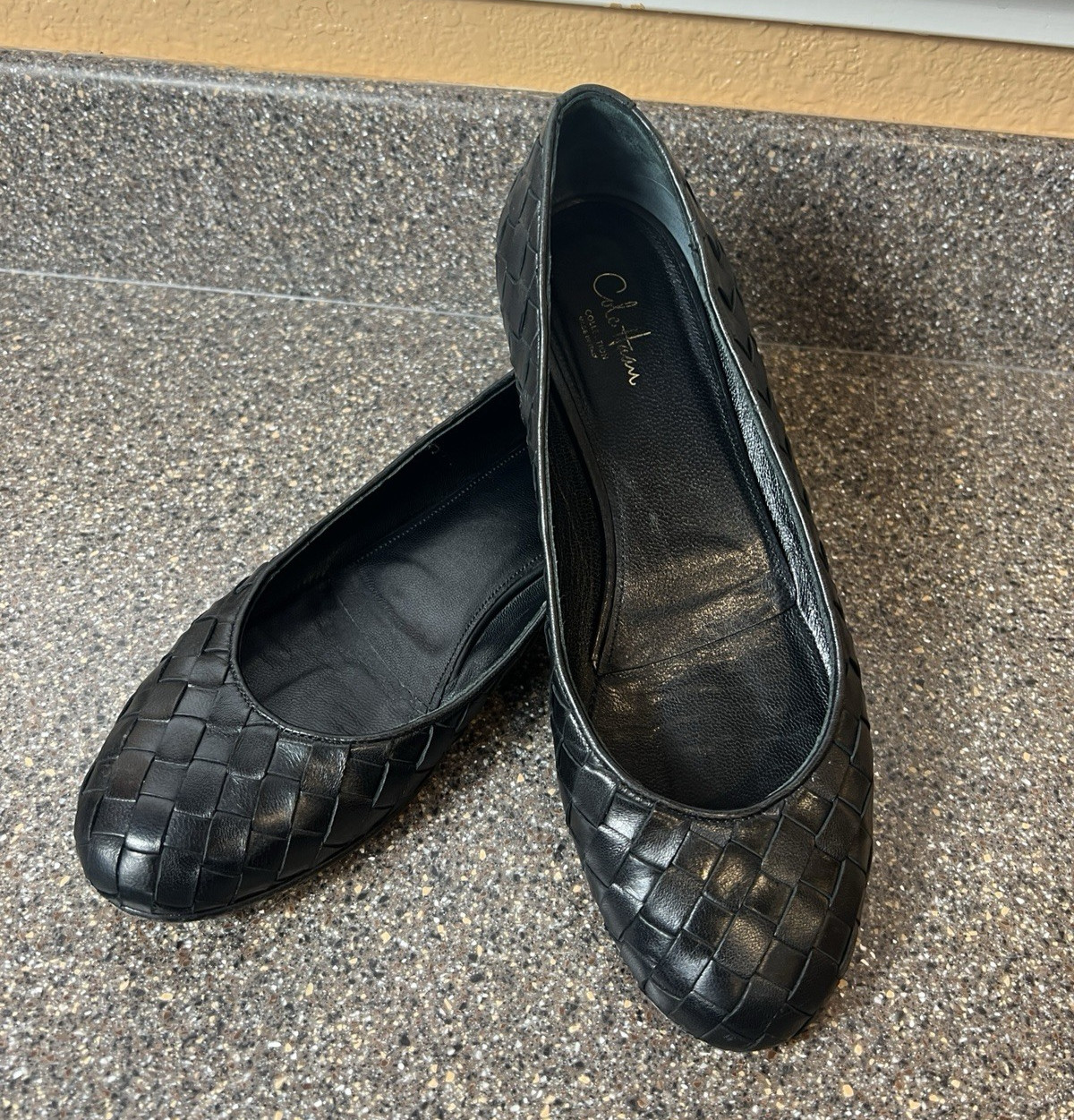 Cole Haan Collection Women 9.5B Black Woven Leather Slip On Comfort Casual Italy
