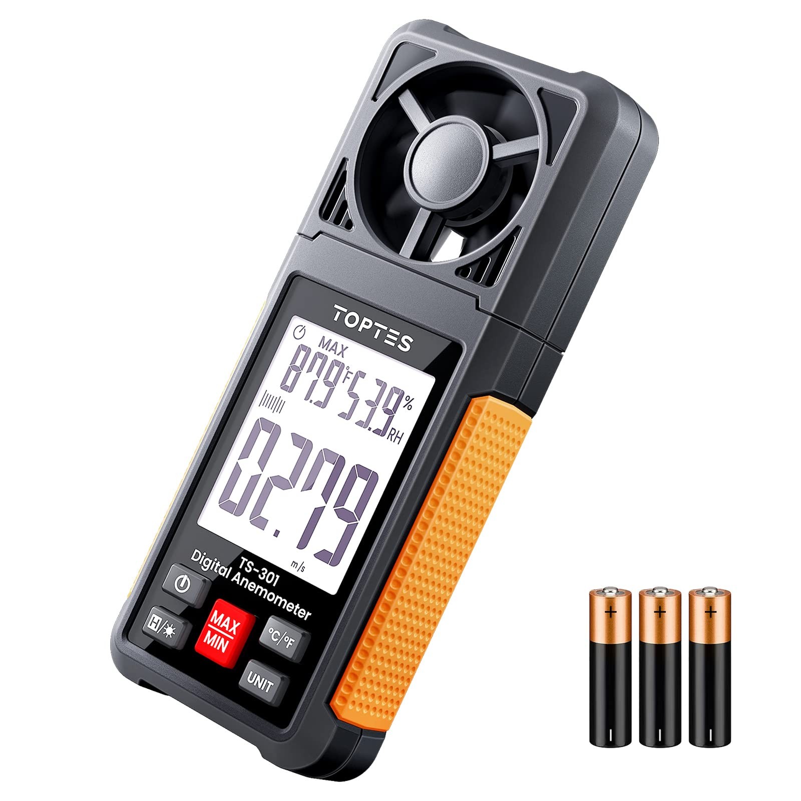 TopTes TS-301 Digital Anemometer, Wind Speed Meter with 2.26-inch Big Orange