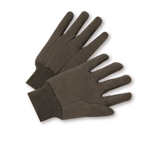 12 PAIR STANDARD POLY / COTTON BROWN JERSEY GLOVES - SIZE XLARGE