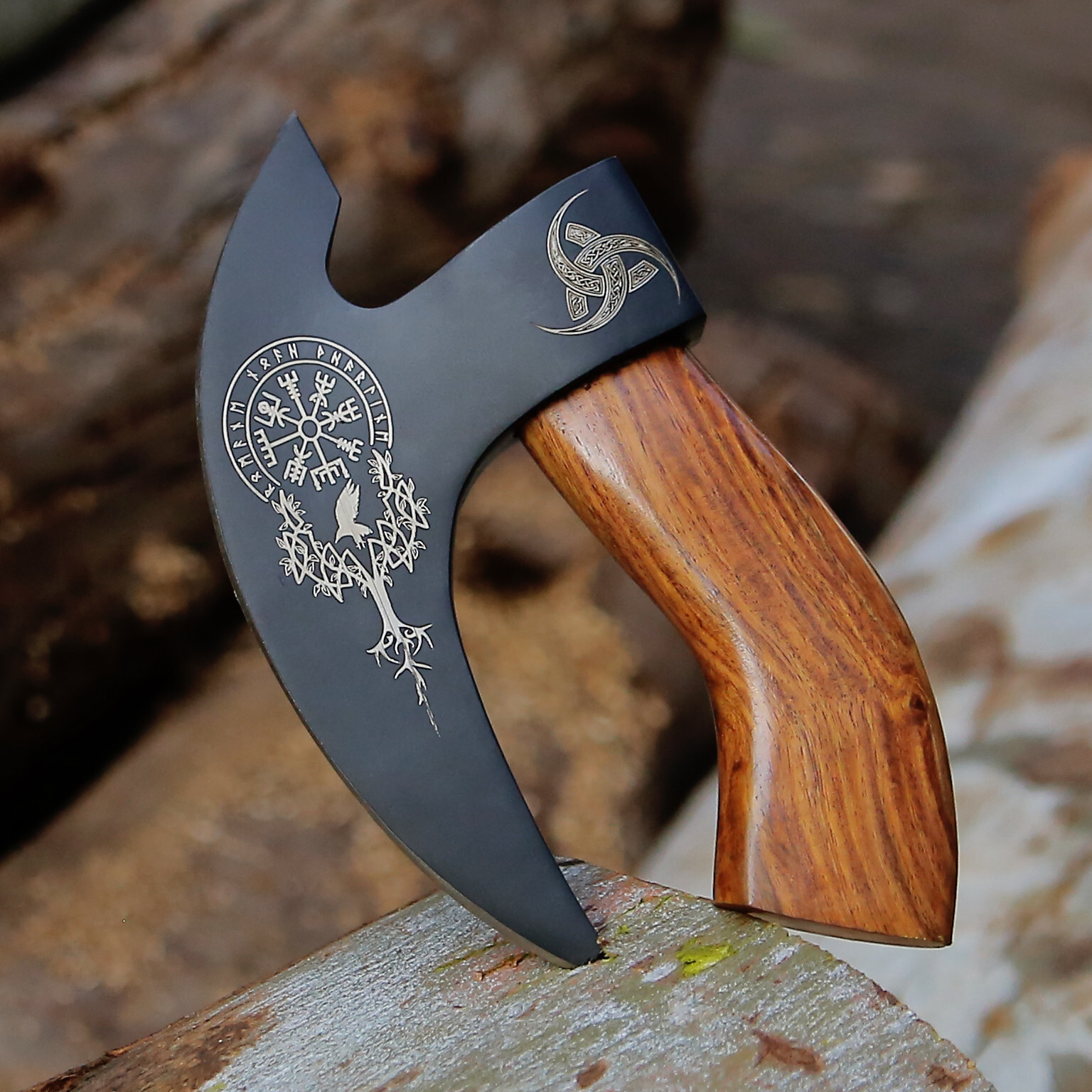 Handmade High Carbon steel small Axe Rose Wood Handle Pizza cutter Hunting Tool.